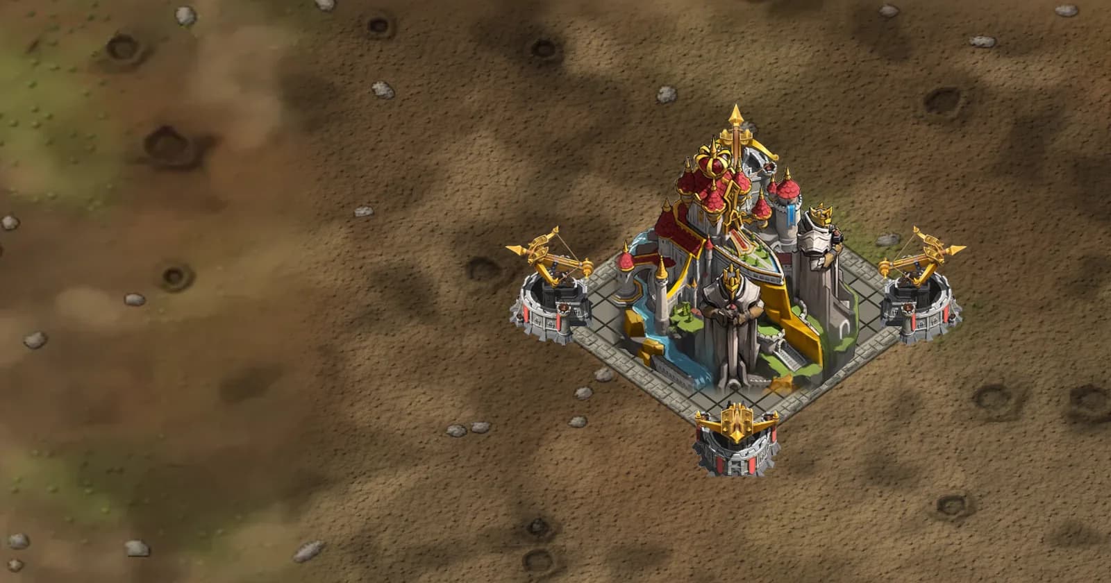 The King's Castle on its paved square, a turret at each corner, on the battlefield